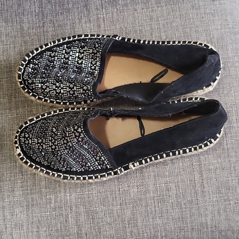 EUC Express women's rhinestone beeded  flats platform Espadrilles, Black, 6 - Picture 4 of 8